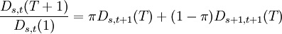 frac{D_{s,t}(T+1)}{D_{s,t}(1)} = pi D_{s,t+1}(T)+(1-pi)D_{s+1,t+1}(T)