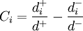 C_i=frac{d_i^{+}}{d^{+}}-frac{d_i^{-}}{d^{-}}
