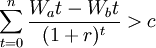 sum_{t=0}^n frac{W_at-W_bt}{(1+r)^t}>c