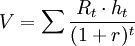 V=sumfrac{R_t cdot h_t}{(1+r)^t}