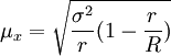 mu_x=sqrt{frac{sigma^2}{r}(1-frac{r}{R})}