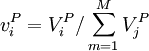 v_i^P = V_i^P / sum_{m=1}^M V_j^P