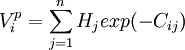 V_i = sum_{j=1}^n P_j exp(- U_{r_{rj}})