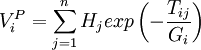 V_i^P = sum_{j=1}^n H_j exp lef<em></em>t( - frac{T_{ij}}{G_i} right)