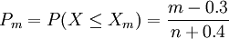 P_m=P(Xle X_m)=frac{m-0.3}{n+0.4}
