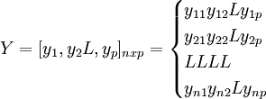 Y=[y_1,y_2L,y_p]_{nxp}=begin{cases}y_{11} y_{12} L y_{1p}\y_{21} y_{22} L y_{2p}\L L L L\y_{n1} y_{n2} L y_{np}end{cases}