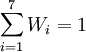sum_{i=1}^7 W_i=1