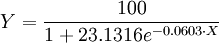 Y=frac{100}{1+23.1316e^{-0.0603cdot X}}