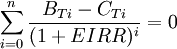 sum_{i=0}^nfrac{B_{Ti}-C_{Ti}}{(1+EIRR)^i}=0