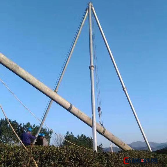 电力施工铝合金三角立杆架 铝合金管立杆机 10-15米电杆铝合金三角拔杆图片